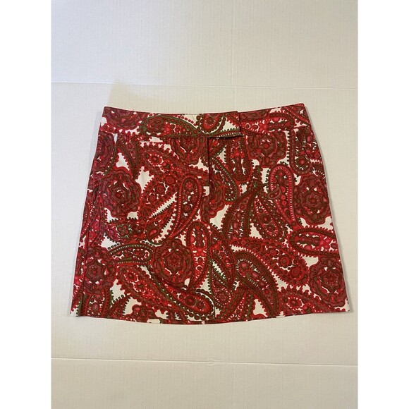 J. CREW Sz 0 Cotton Blend Paisley Mini Skirt Pockets Red/Green Holiday Fall - Picture 12 of 16